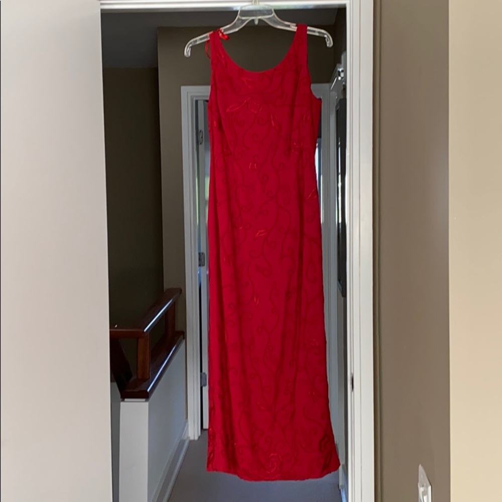 Full Length Red Embroidered Gown —-Brand New!!
